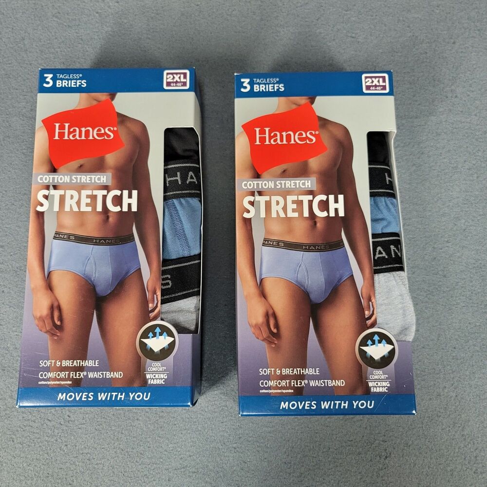 Hanes Men’s Cotton Stretch Tagless Briefs Lot of 2 -3 Packs Size 2XL